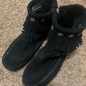 Minnetonka black booties.